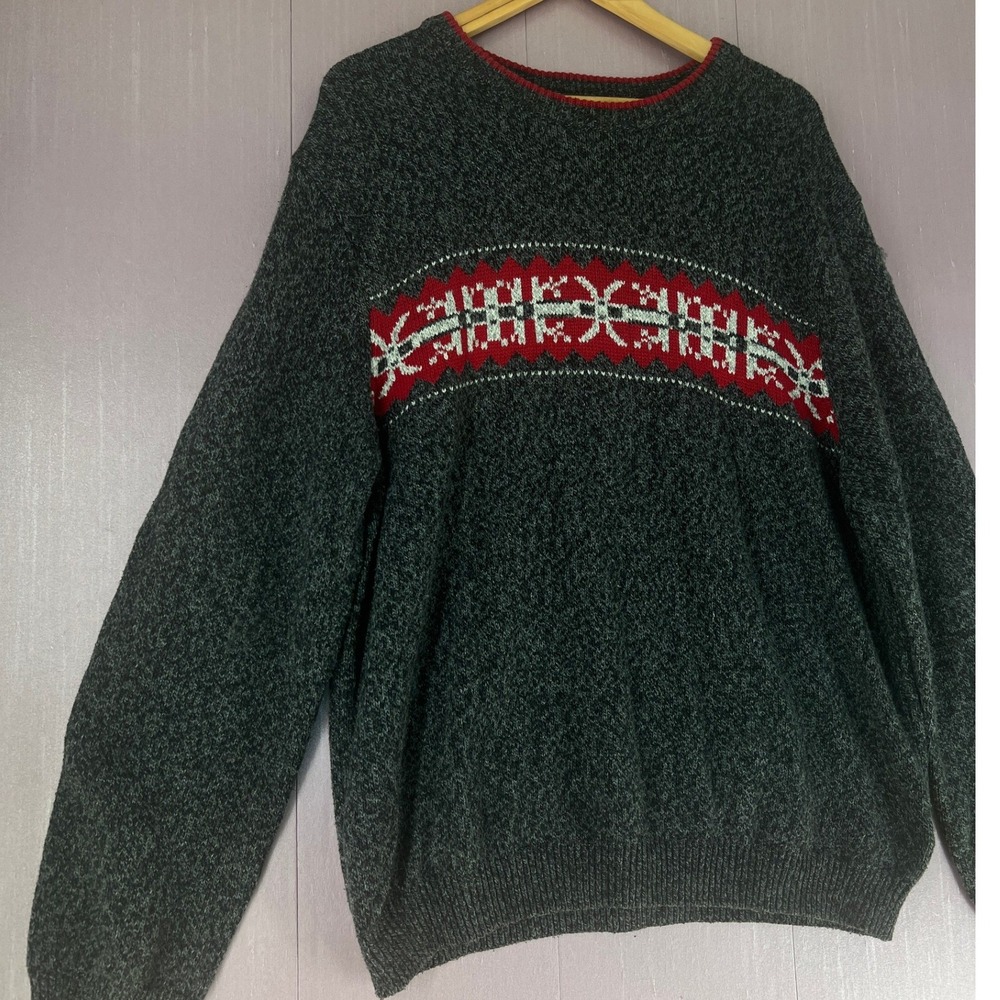 Eddie Bauer Mens XL Charcoal Grey Fair Isle Nordic Cotton Blend Crewneck Sweater - Picture 3 of 9